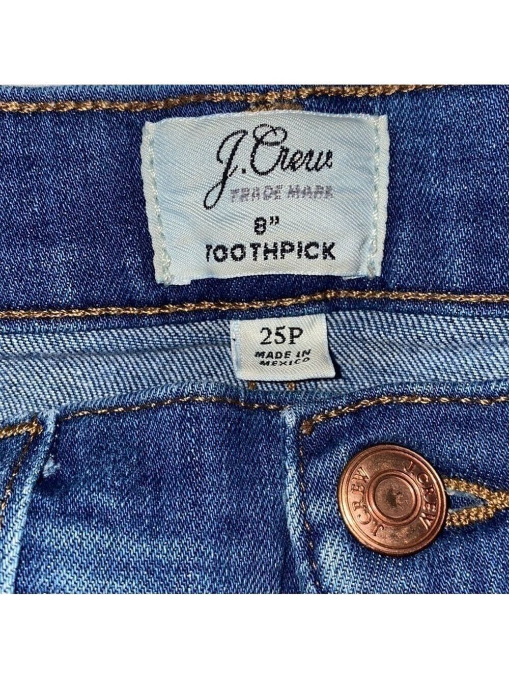 J. Crew 8" Toothpick Raw Drop Hem Distressed Skinny Low-Rise Jeans - Picture 9 of 12